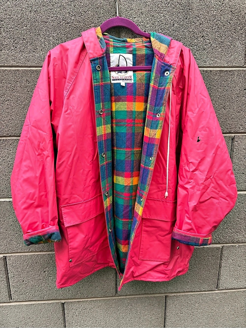 Sailmaker Women's Plaid Hooded Ski Jacket Pink Size Large